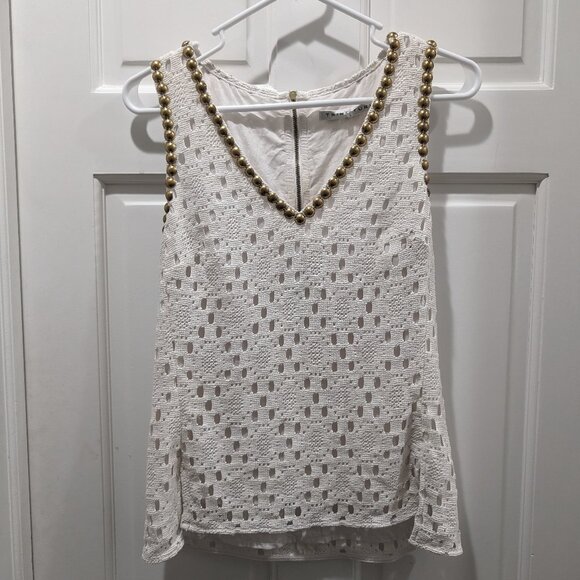 TRINA TURK White Sleeveless Top Lace Boho Brass Size Small - Picture 1 of 5